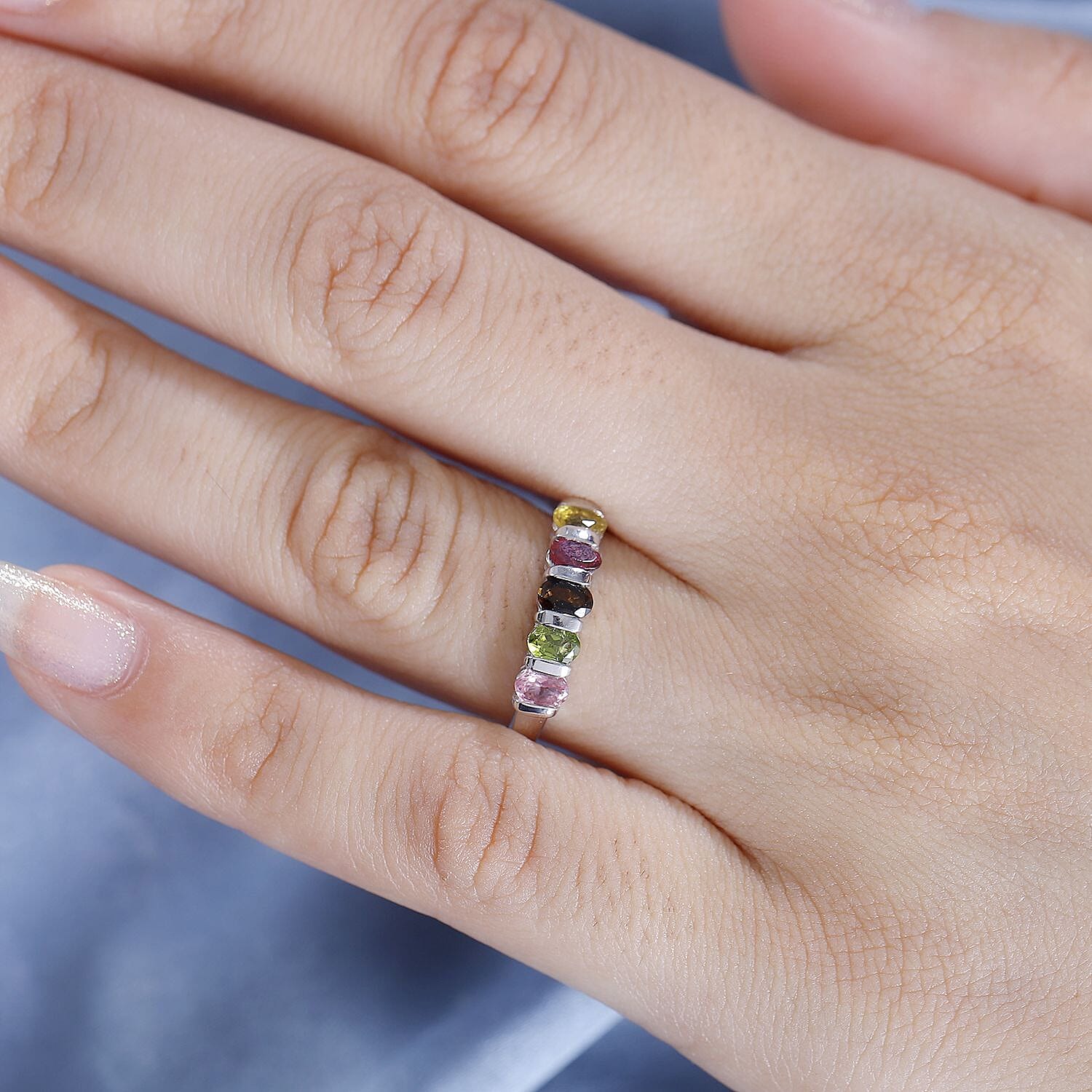 Multi-Tourmaline 5-Stone Ring in Platinum Overlay Sterling Silver 7798977 2