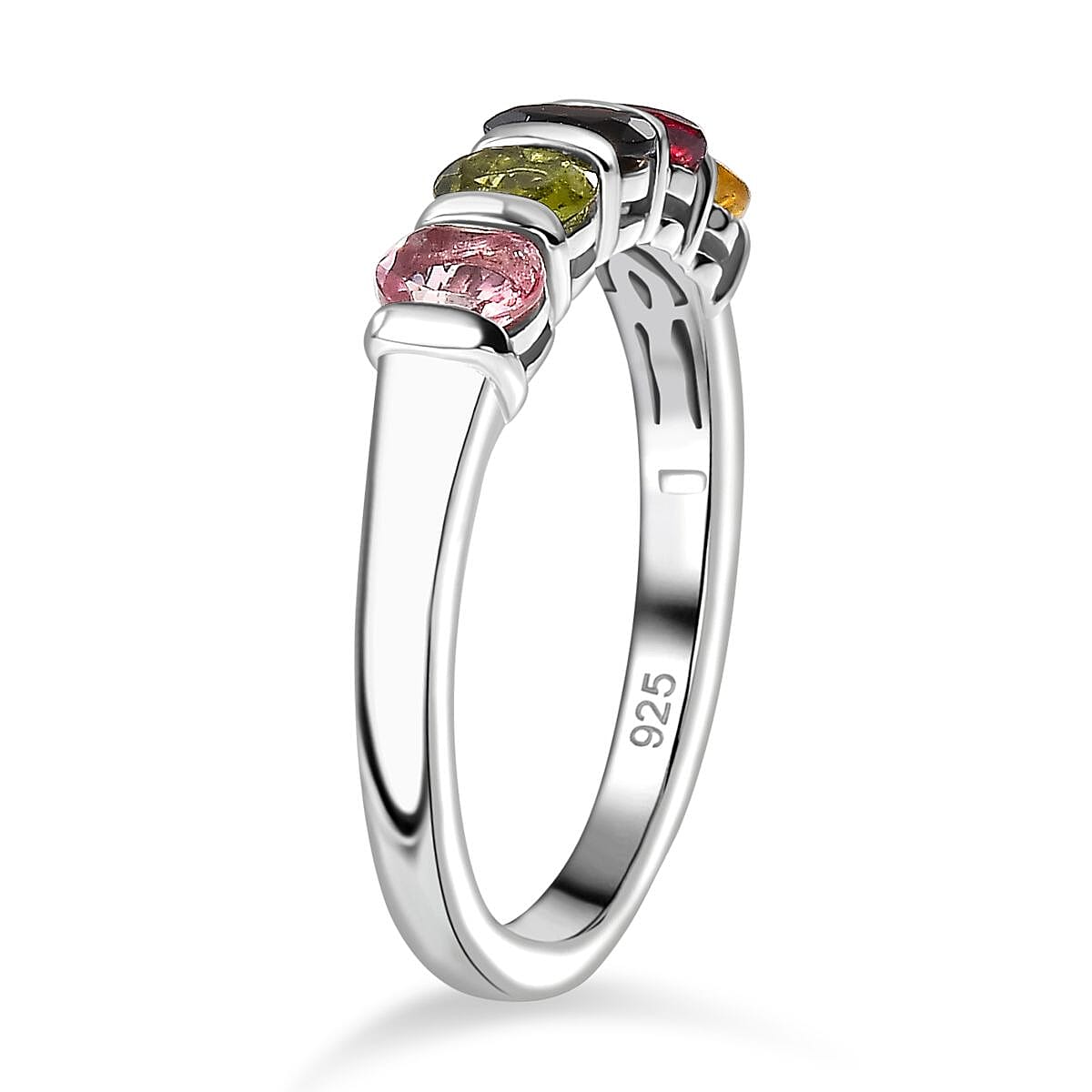 Multi-Tourmaline 5-Stone Ring in Platinum Overlay Sterling Silver 7798977 3