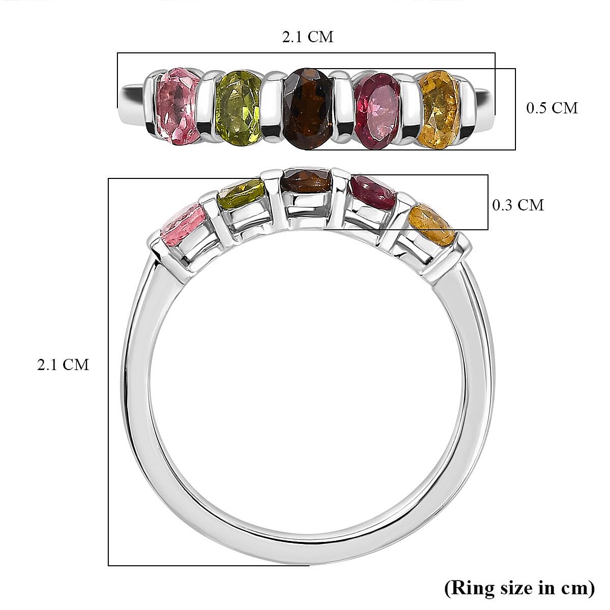 Multi-Tourmaline 5-Stone Ring in Platinum Overlay Sterling Silver 7798977 5