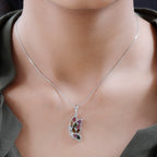 Multi-Tourmaline & Moissanite Butterfly Pendant with Chain (Size 20) in Platinum Overlay Sterling Silver 1.20 Ct.