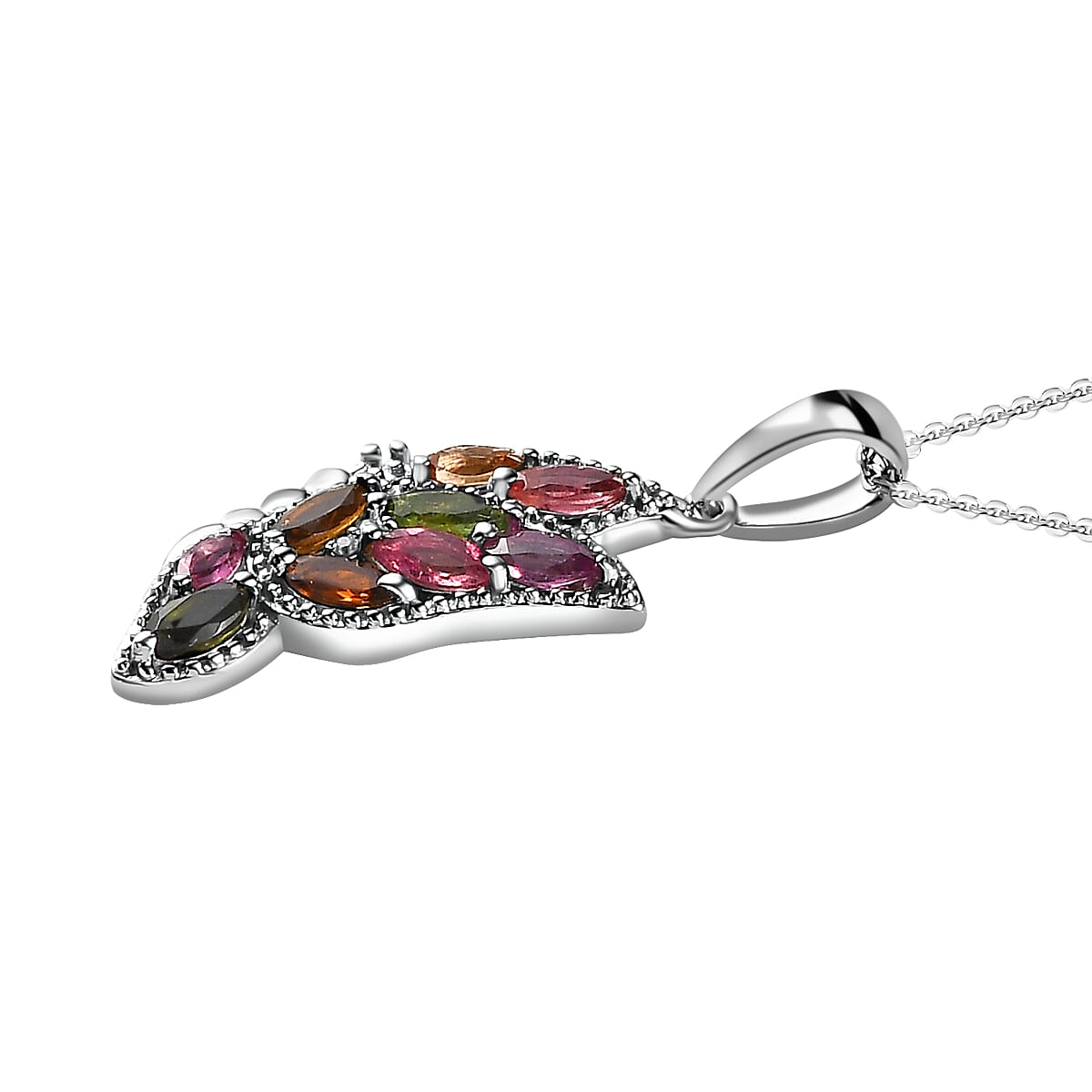 Multi-Tourmaline &amp; Moissanite Butterfly Pendant with Chain (Size 20) in Platinum Overlay Sterling Silver 1.20 Ct. 4208647 4
