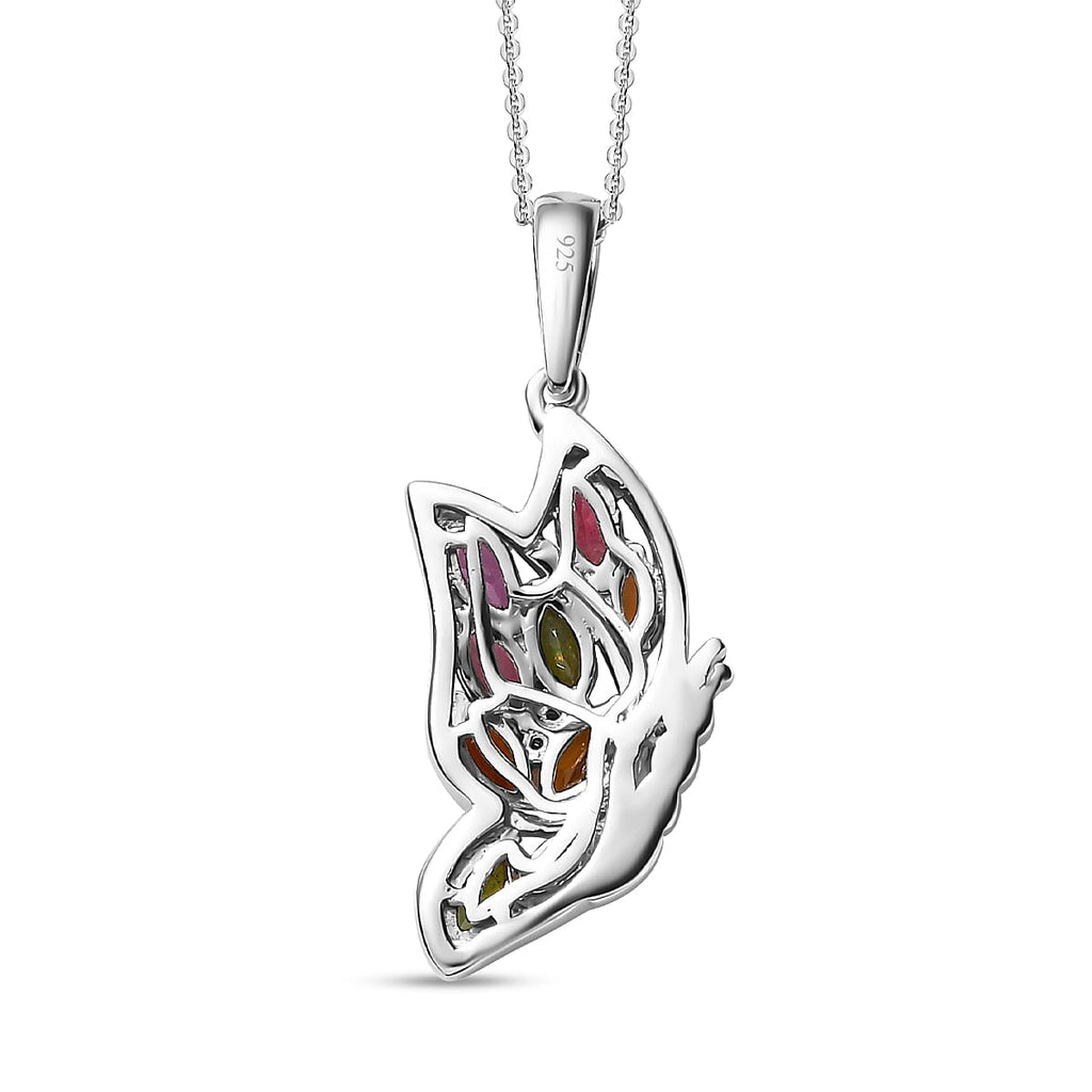 Multi-Tourmaline & Moissanite Butterfly Pendant with Chain (Size 20) in Platinum Overlay Sterling Silver 1.20 Ct.