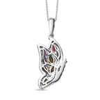 Multi-Tourmaline & Moissanite Butterfly Pendant with Chain (Size 20) in Platinum Overlay Sterling Silver 1.20 Ct.
