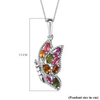 Multi-Tourmaline & Moissanite Butterfly Pendant with Chain (Size 20) in Platinum Overlay Sterling Silver 1.20 Ct.
