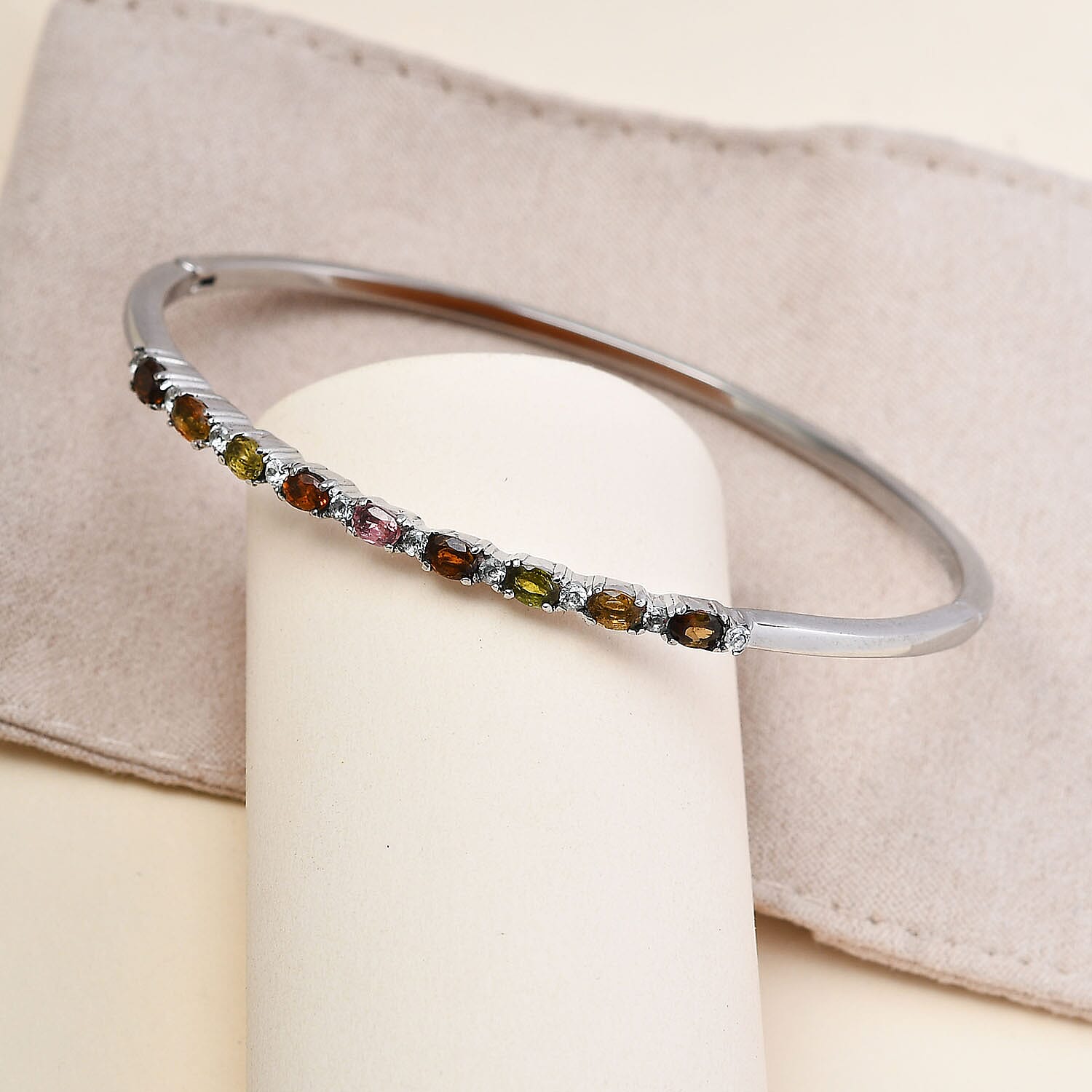 EverTrue Multi-Tourmaline &amp; Natural Zircon Bangle (Size - 7.5) 2.13 Ct. 7545109 2