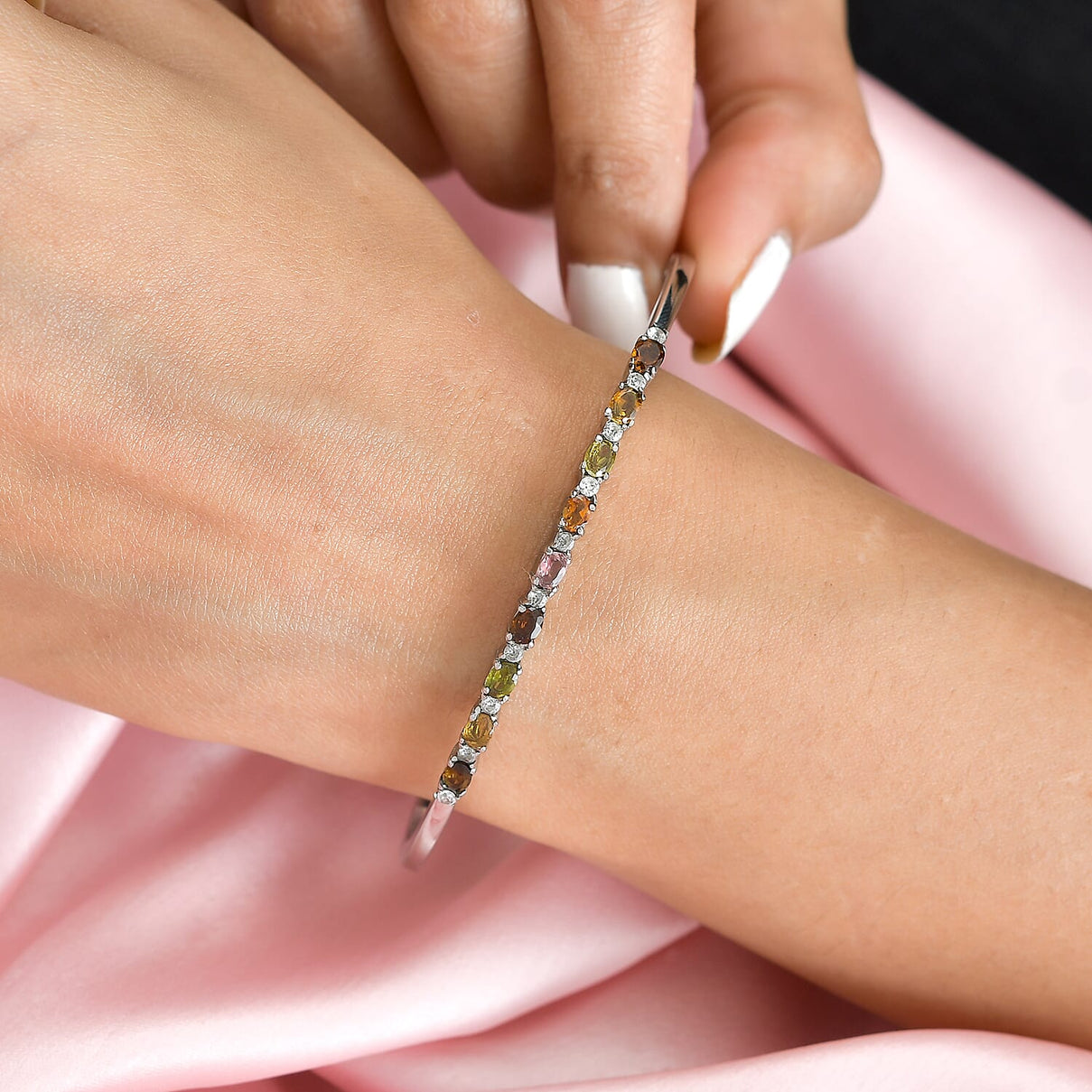 EverTrue Multi-Tourmaline &amp; Natural Zircon Bangle (Size - 7.5) 2.13 Ct. 7545109 3