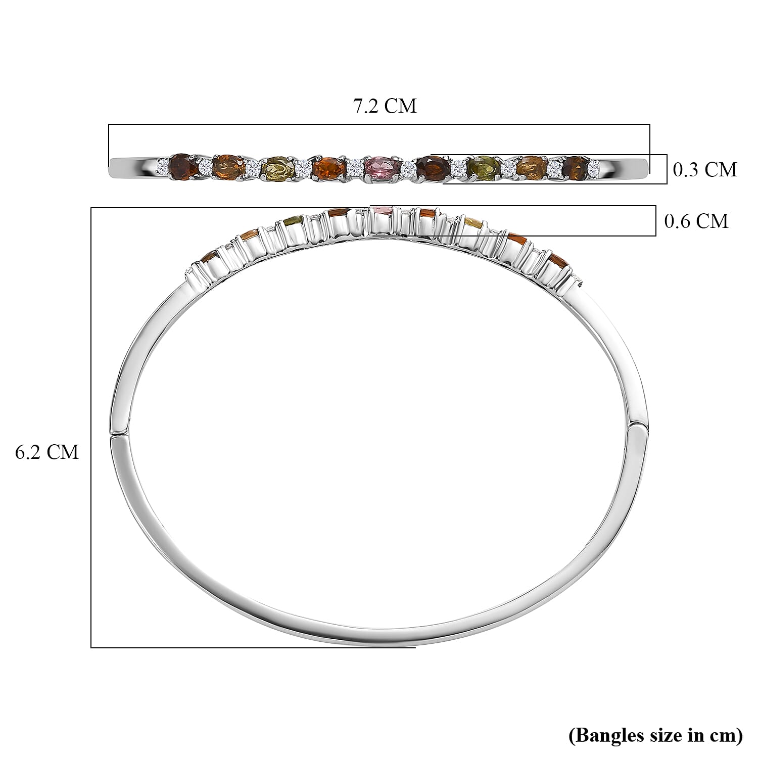 EverTrue Multi-Tourmaline &amp; Natural Zircon Bangle (Size - 7.5) 2.13 Ct. 7545109 6