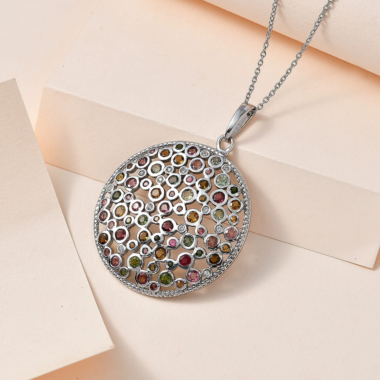 Multi-Tourmaline &amp; Natural Zircon Pendant with Chain (Size 20) in Platinum Overlay Sterling Silver 5.60 Ct, Silver Wt. 12.86 Gms 4190266 2