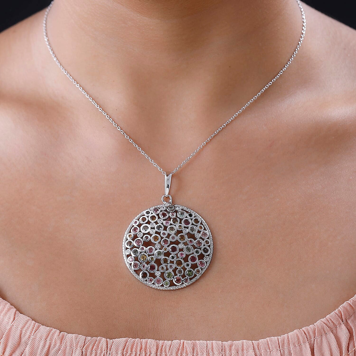 Multi-Tourmaline &amp; Natural Zircon Pendant with Chain (Size 20) in Platinum Overlay Sterling Silver 5.60 Ct, Silver Wt. 12.86 Gms 4190266 3