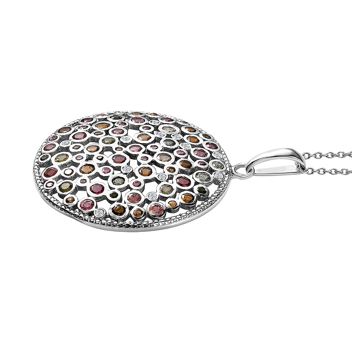 Multi-Tourmaline &amp; Natural Zircon Pendant with Chain (Size 20) in Platinum Overlay Sterling Silver 5.60 Ct, Silver Wt. 12.86 Gms 4190266 4