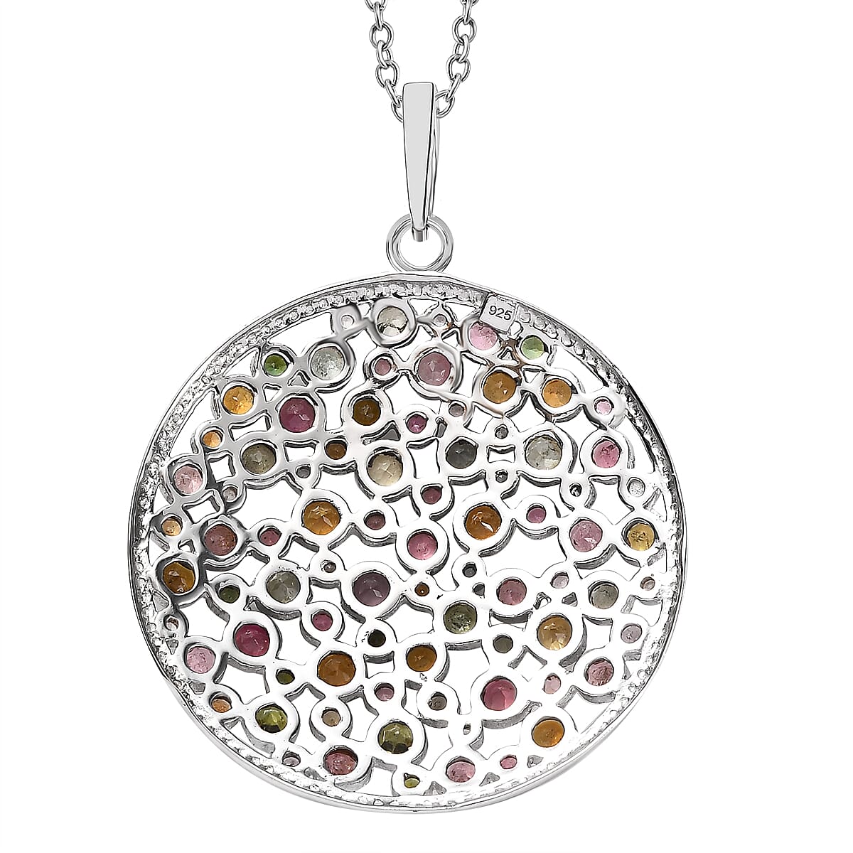 Multi-Tourmaline &amp; Natural Zircon Pendant with Chain (Size 20) in Platinum Overlay Sterling Silver 5.60 Ct, Silver Wt. 12.86 Gms 4190266 5