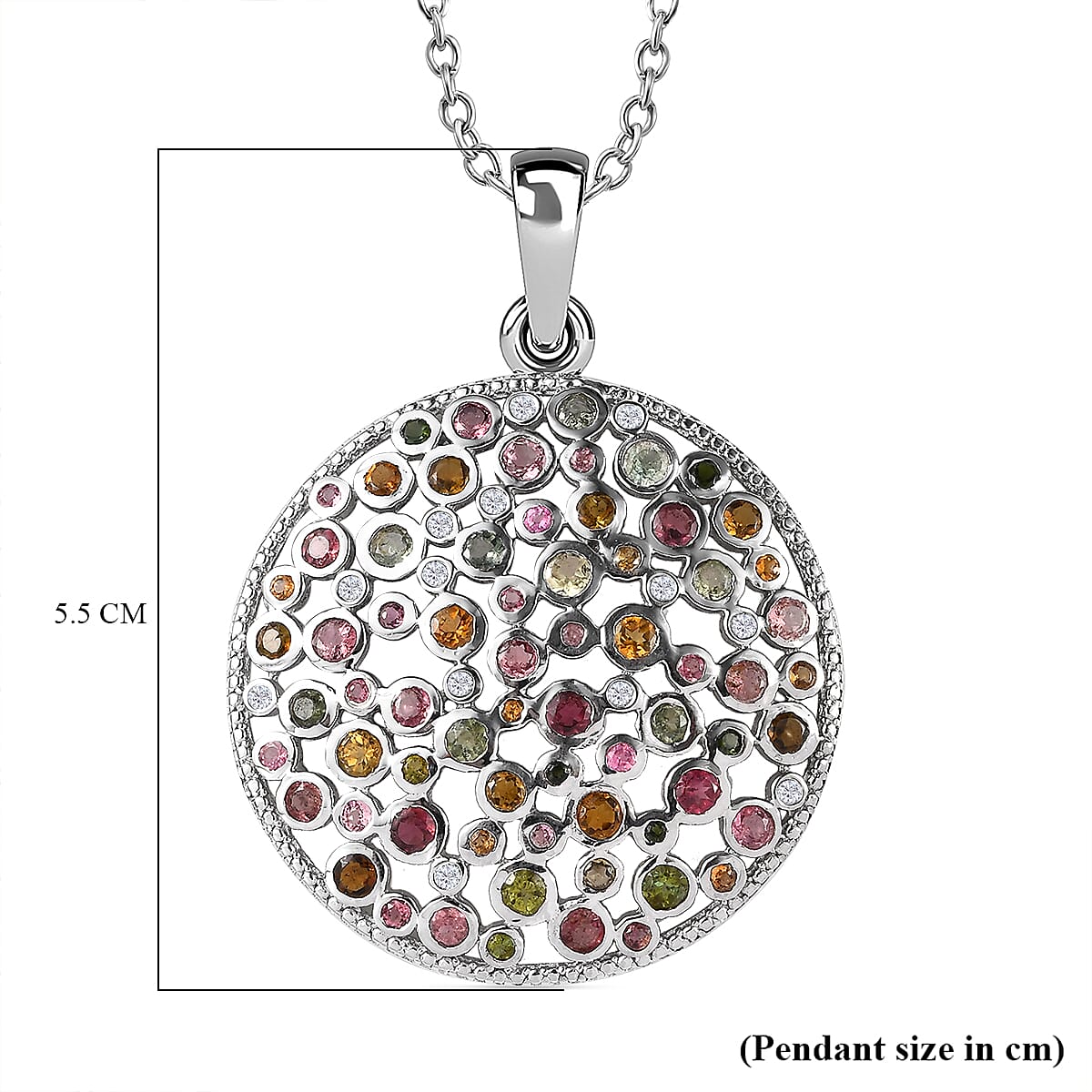 Multi-Tourmaline &amp; Natural Zircon Pendant with Chain (Size 20) in Platinum Overlay Sterling Silver 5.60 Ct, Silver Wt. 12.86 Gms 4190266 6