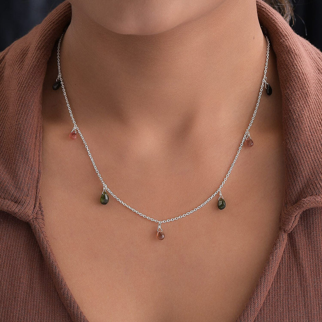 Multi-Tourmaline Necklace (Size 20) in Sterling Silver 4.98 Ct.