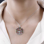 Multi-Tourmaline Tree of Life Pendant with Chain (Size 20) in Platinum Overlay Sterling Silver 3.49 Ct, Silver Wt. 5.27 Gms