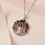 Multi-Tourmaline Tree of Life Pendant with Chain (Size 20) in Platinum Overlay Sterling Silver 3.49 Ct, Silver Wt. 5.27 Gms