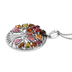 Multi-Tourmaline Tree of Life Pendant with Chain (Size 20) in Platinum Overlay Sterling Silver 3.49 Ct, Silver Wt. 5.27 Gms