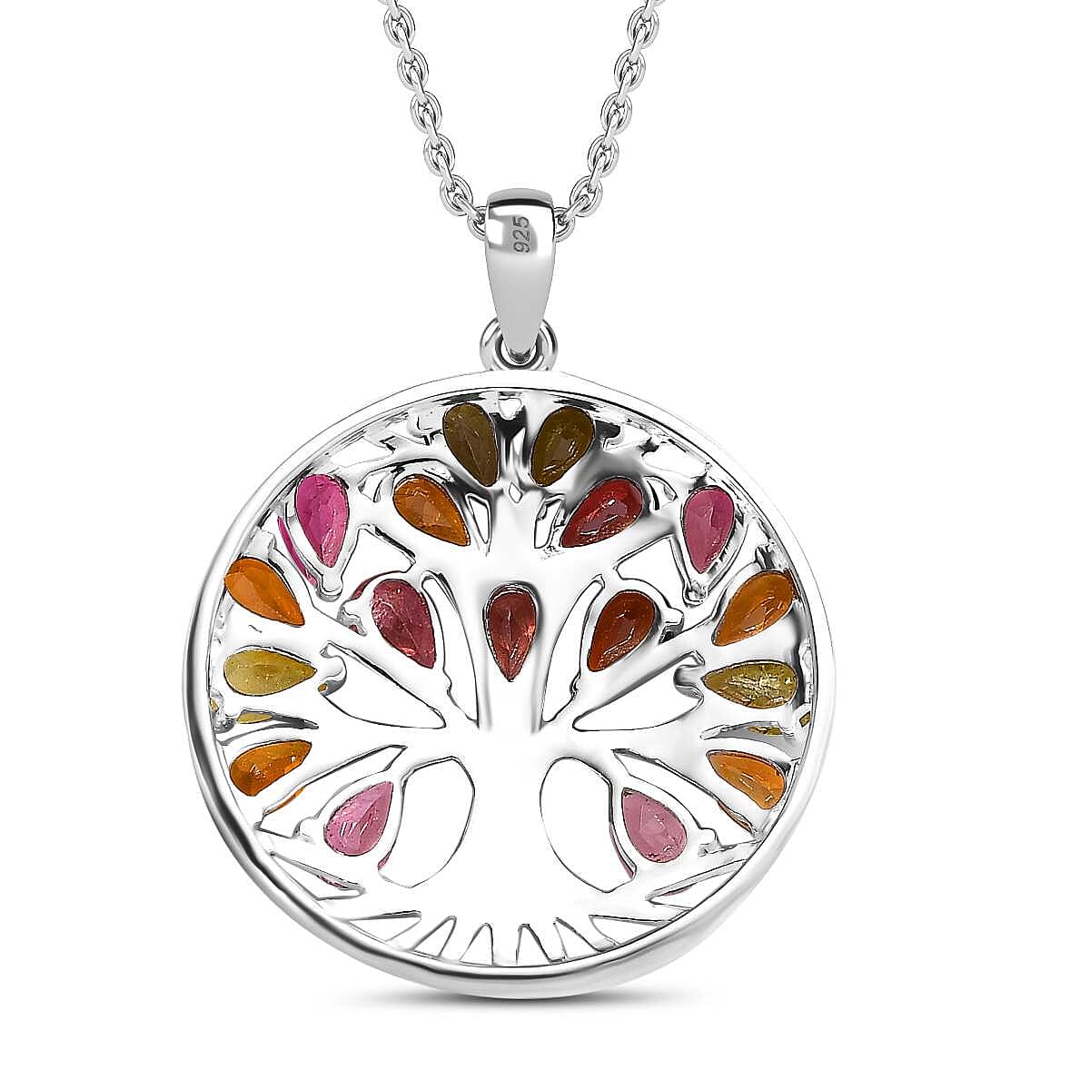 Multi-Tourmaline Tree of Life Pendant with Chain (Size 20) in Platinum Overlay Sterling Silver 3.49 Ct, Silver Wt. 5.27 Gms 4190252 4