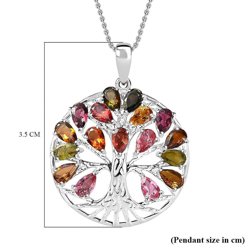 Multi-Tourmaline Tree of Life Pendant with Chain (Size 20) in Platinum Overlay Sterling Silver 3.49 Ct, Silver Wt. 5.27 Gms