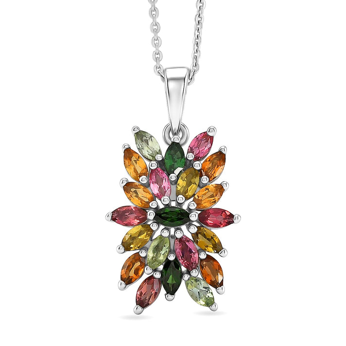 D'Joy - Multi-Tourmaline Cluster Pendant with Chain (Size 20) in Rhodium Overlay Sterling Silver 1.66 Ct. 4470238 1