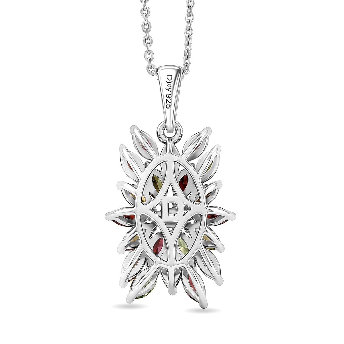 D'Joy - Multi-Tourmaline Cluster Floral Pendant with Chain (Size 20) in Rhodium Overlay Sterling Silver 1.66 Ct. V32558659 5