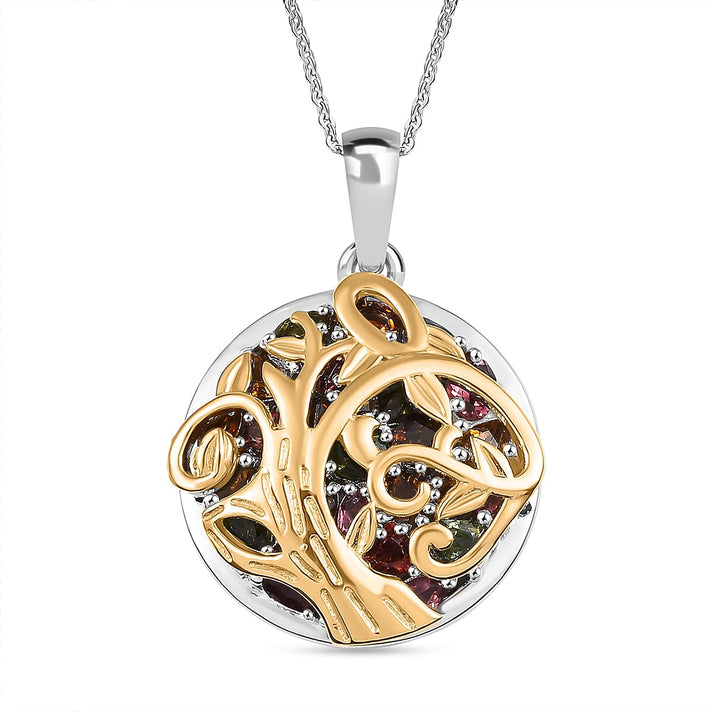 GP  Collection: Multi-Tourmaline, Red Garnet, White Zircon, African Amethyst Tree Pendant with Chain (Size 20) in Sterling Silver with 18K Vermeil Yellow Gold 4365263 1