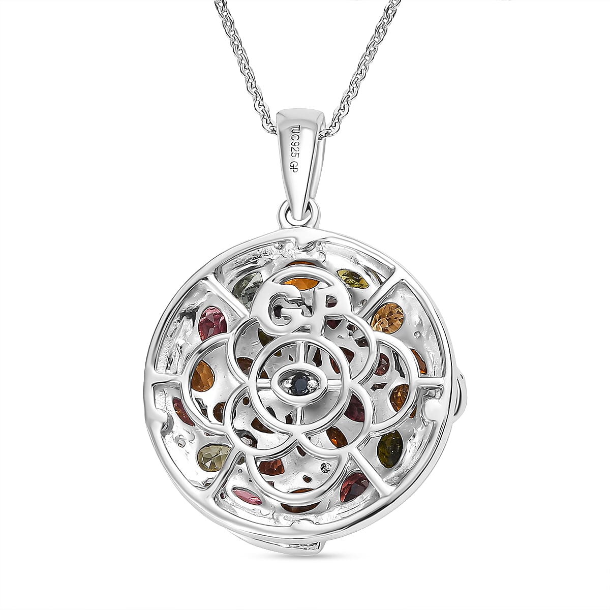 GP  Collection: Multi-Tourmaline, Red Garnet, White Zircon, African Amethyst Tree Pendant with Chain (Size 20) in Sterling Silver with 18K Vermeil Yellow Gold 4365263 5