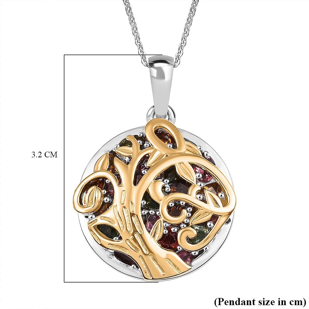 GP  Collection: Multi-Tourmaline, Red Garnet, White Zircon, African Amethyst Tree Pendant with Chain (Size 20) in Sterling Silver with 18K Vermeil Yellow Gold 4365263 7