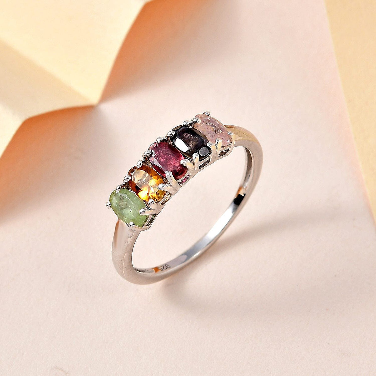 Multi-Tourmaline Ring in Platinum Overlay Sterling Silver 1.12 Ct. 7437920 2