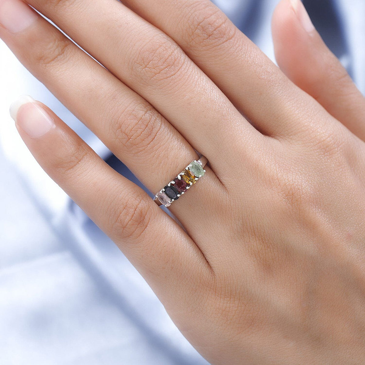 Multi-Tourmaline Ring in Platinum Overlay Sterling Silver 1.12 Ct. 7437920 4
