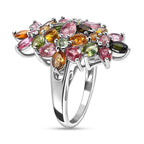 Multi-Tourmaline Cluster Floral Ring in Platinum Overlay Sterling Silver 3.80 Ct.