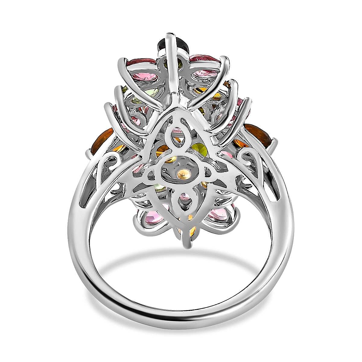 Multi-Tourmaline Cluster Floral Ring in Platinum Overlay Sterling Silver 3.80 Ct. 7616468 4