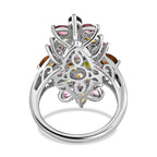 Multi-Tourmaline Cluster Floral Ring in Platinum Overlay Sterling Silver 3.80 Ct.