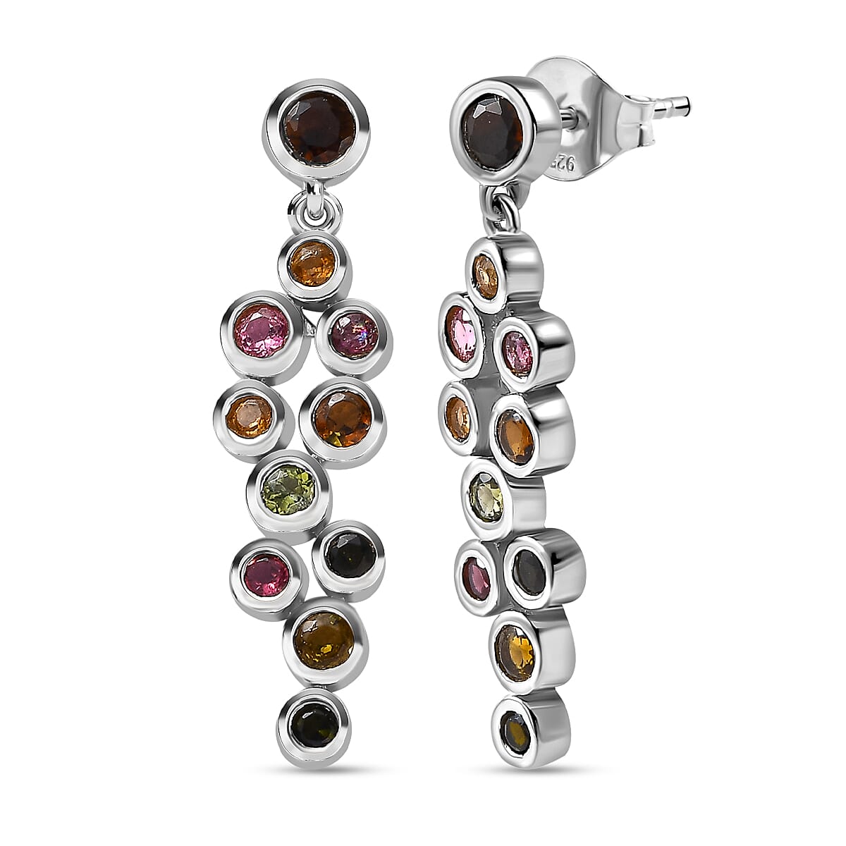 Multi-Tourmaline Bubble Drop Earrings in Platinum Overlay Sterling Silver 7647354 0