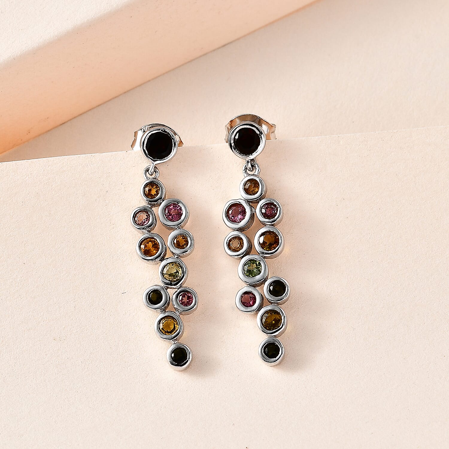 Multi-Tourmaline Bubble Drop Earrings in Platinum Overlay Sterling Silver 7647354 2