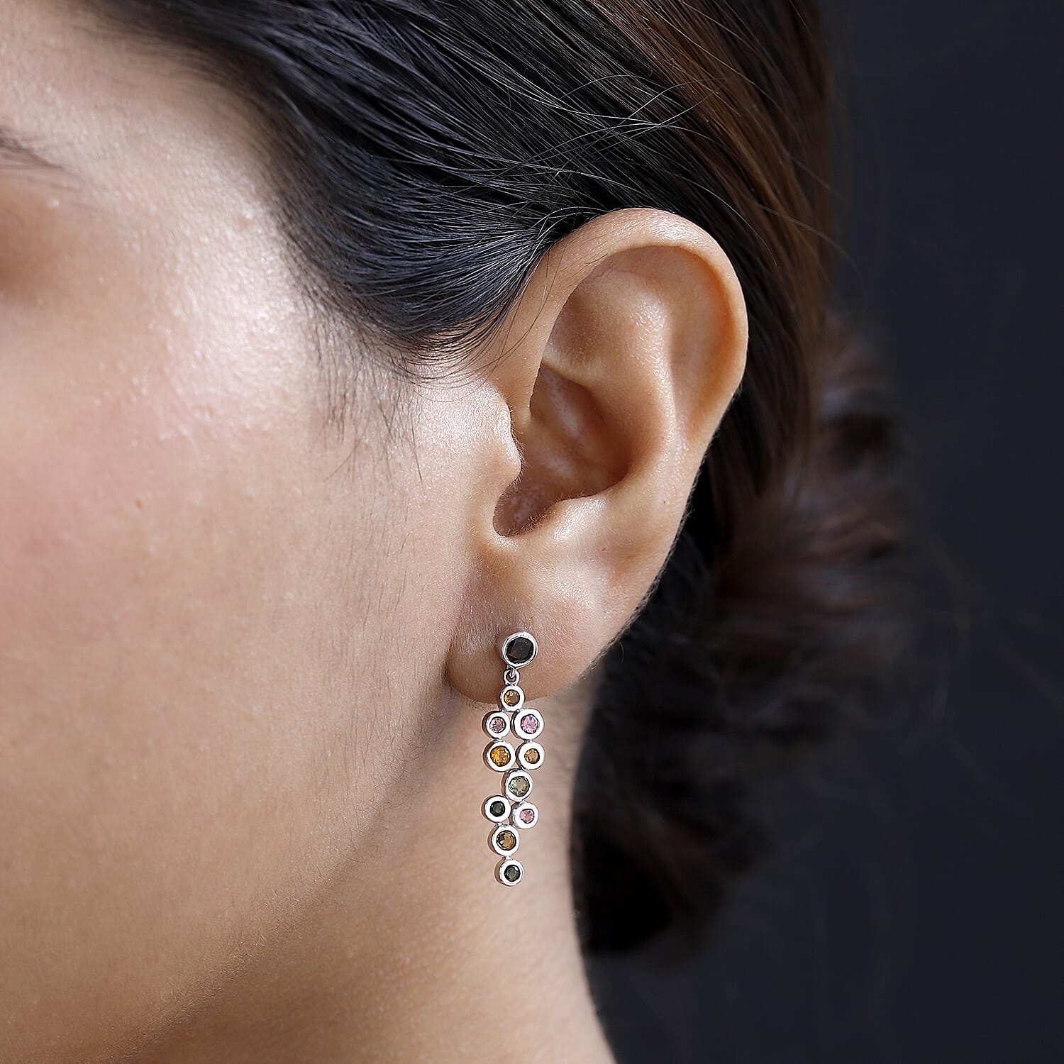 Multi-Tourmaline Bubble Drop Earrings in Platinum Overlay Sterling Silver 7647354 3