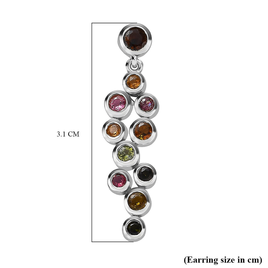 Multi-Tourmaline Solitaire Push Back Stud Earring in Platinum Overlay Sterling Silver 2.06 Ct