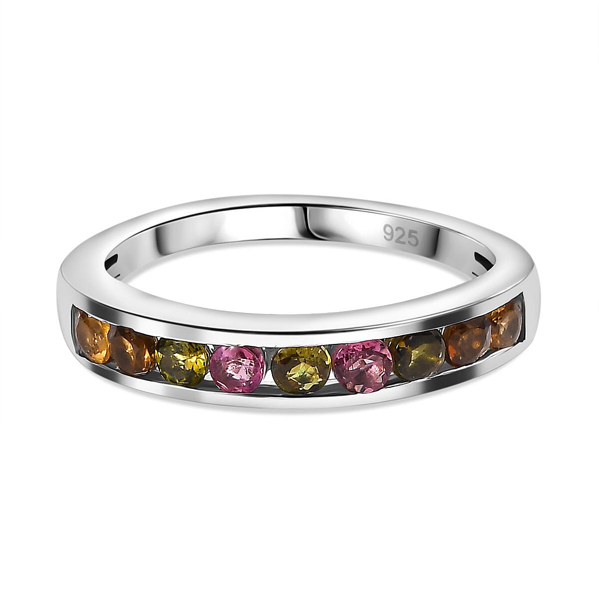 Multi-Tourmaline Stackable Half-Eternity Ring in Platinum Overlay Sterling Silver 7768262 0