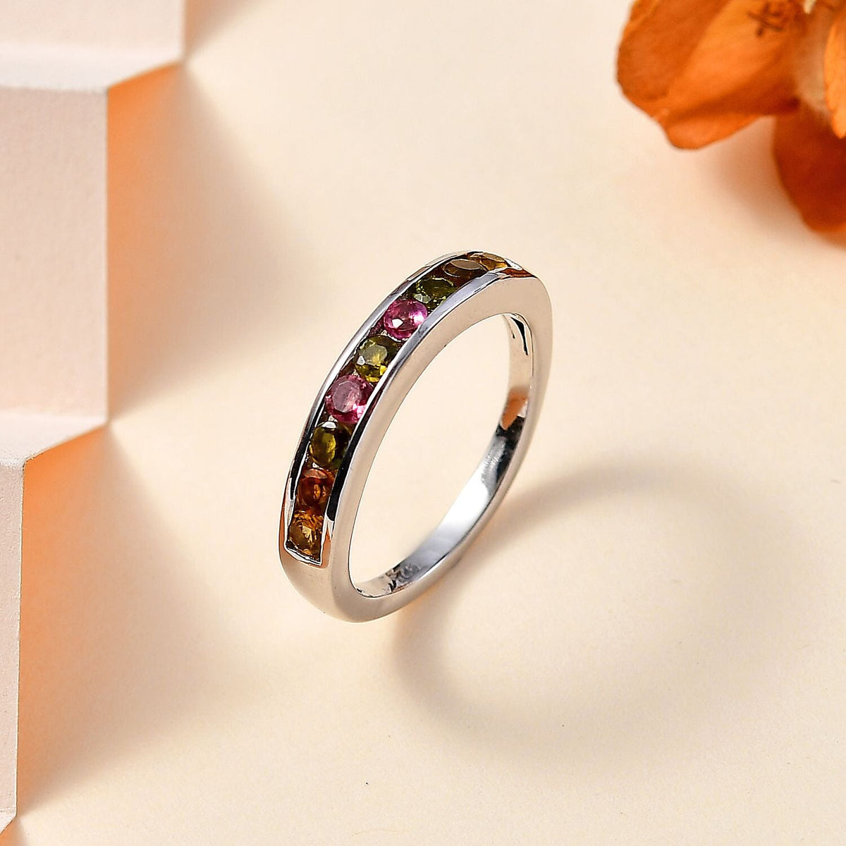 Multi-Tourmaline Stackable Half-Eternity Ring in Platinum Overlay Sterling Silver 7768262 2