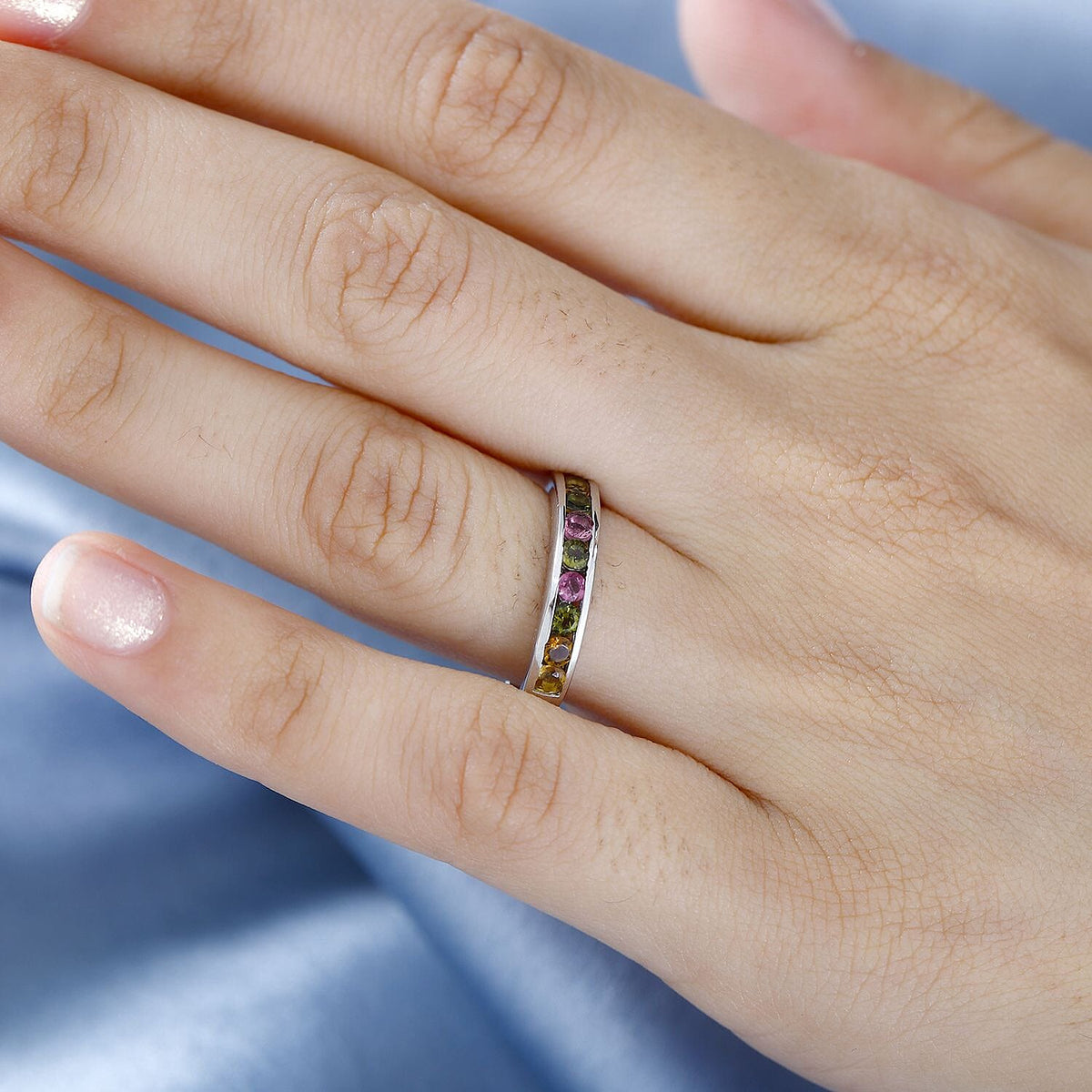 Multi-Tourmaline Stackable Half-Eternity Ring in Platinum Overlay Sterling Silver 7768262 3