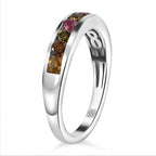 Multi-Tourmaline Stackable Ring in Platinum Overlay Sterling Silver