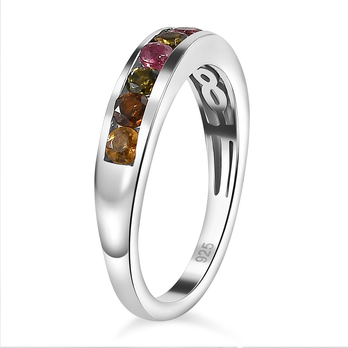Multi-Tourmaline Stackable Half-Eternity Ring in Platinum Overlay Sterling Silver 7768262 4