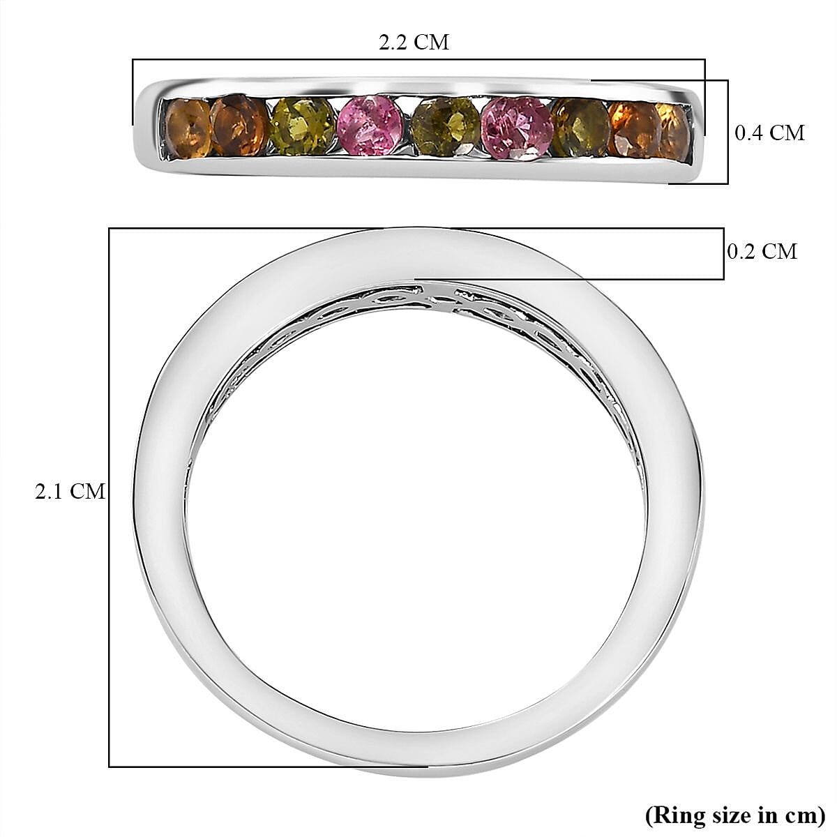 Multi-Tourmaline Stackable Half-Eternity Ring in Platinum Overlay Sterling Silver 7768262 6