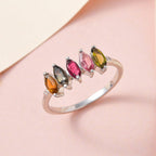 Multi-Tourmaline 5 Stone Ring in Platinum Overlay Sterling Silver 1.12 Ct.