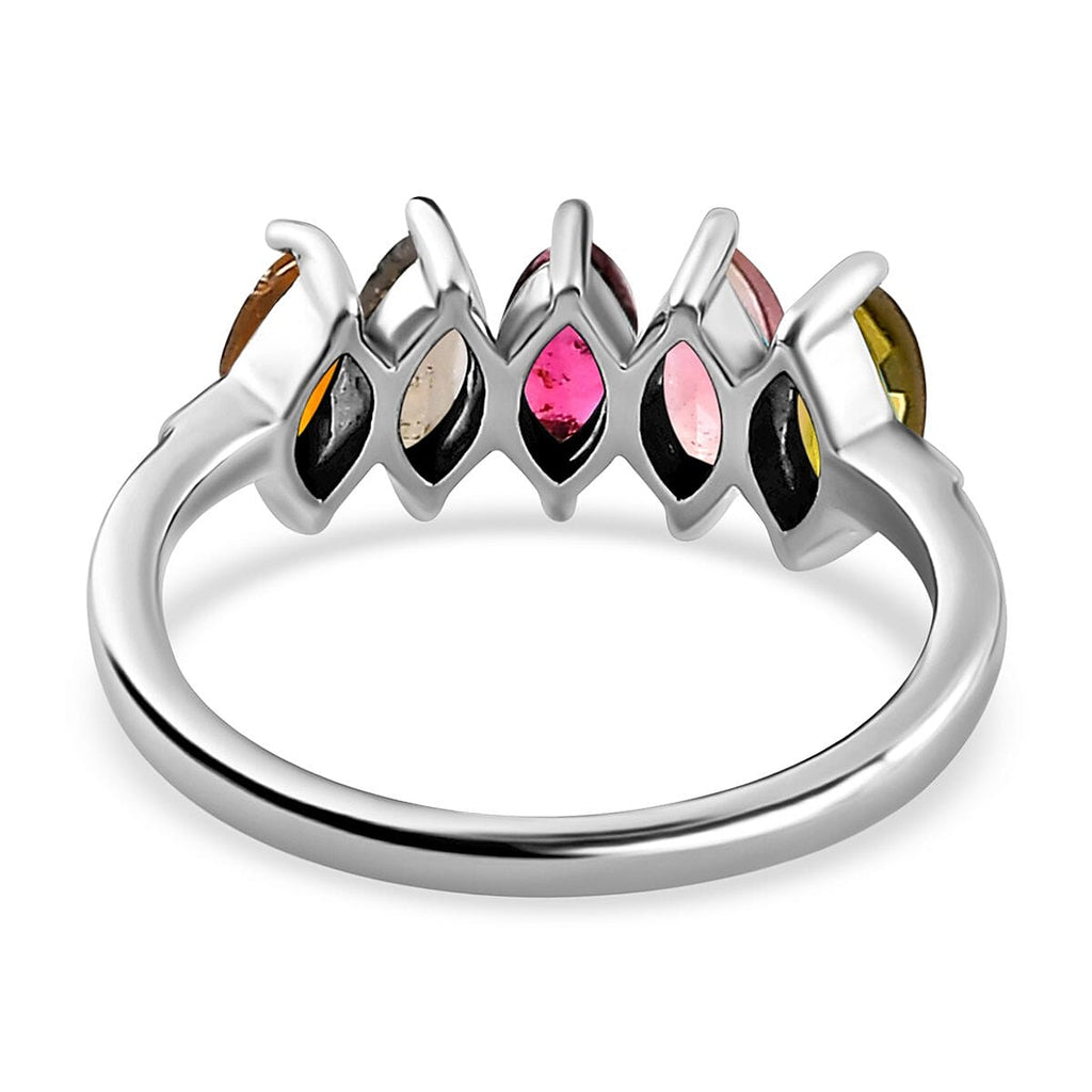 Multi-Tourmaline 5 Stone Ring in Platinum Overlay Sterling Silver 1.12 Ct.