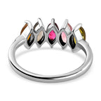 Multi-Tourmaline 5 Stone Ring in Platinum Overlay Sterling Silver 1.12 Ct.