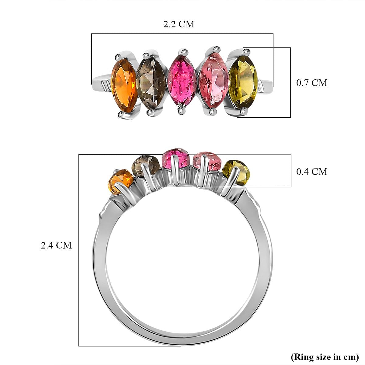 Multi-Tourmaline 5 Stone Ring in Platinum Overlay Sterling Silver  1.120 Ct. 7363224 11