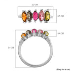 Multi-Tourmaline 5 Stone Ring in Platinum Overlay Sterling Silver 1.12 Ct.
