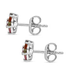 Multi-Tourmaline Stud Floral Earrings (with Push Back) in Platinum Overlay Sterling Silver