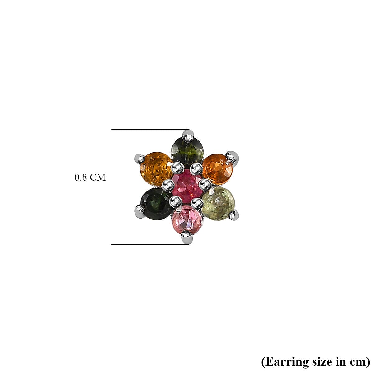Multi-Tourmaline Stud Floral Earrings (with Push Back) in Platinum Overlay Sterling Silver 7363300 5