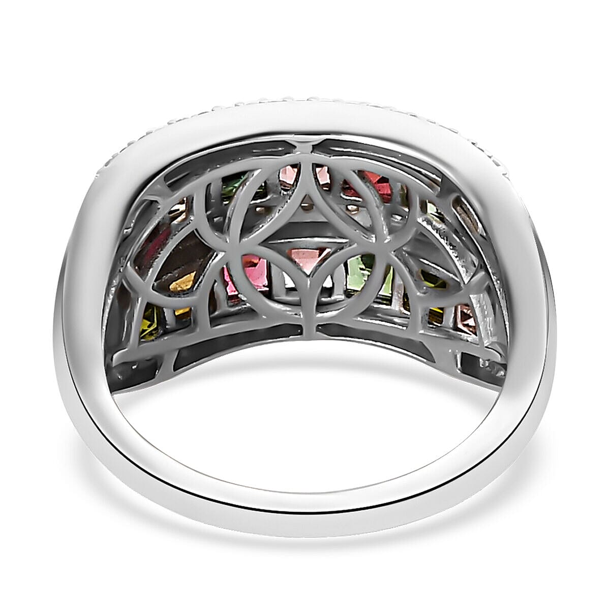 Multi-Tourmaline and Natural Zircon Wedding Band Ring in Platinum Overlay Sterling Silver 2.614 Ct. 7325977 10